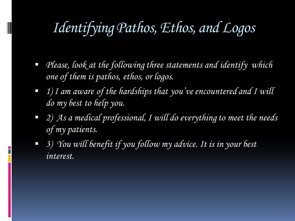 Identifying Pathos, Ethos, and Logos