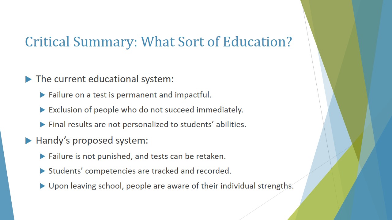 Critical Summary: What Sort of Education?