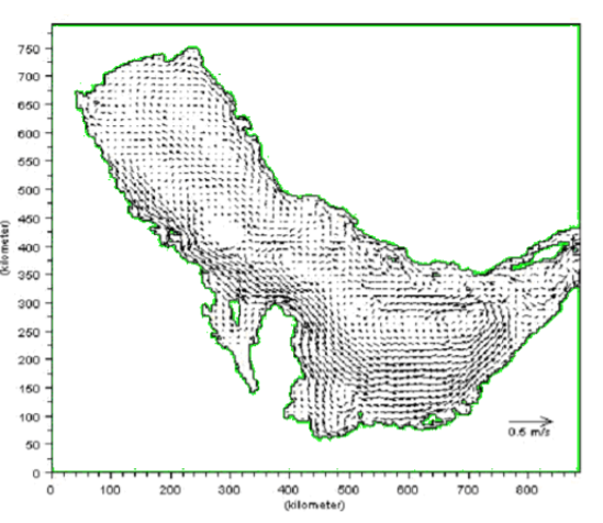 Simulated one-month average residual surface flow in the Arabian Gulf 