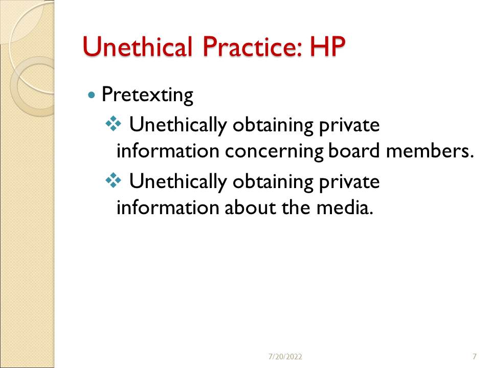 Unethical Practice: HP