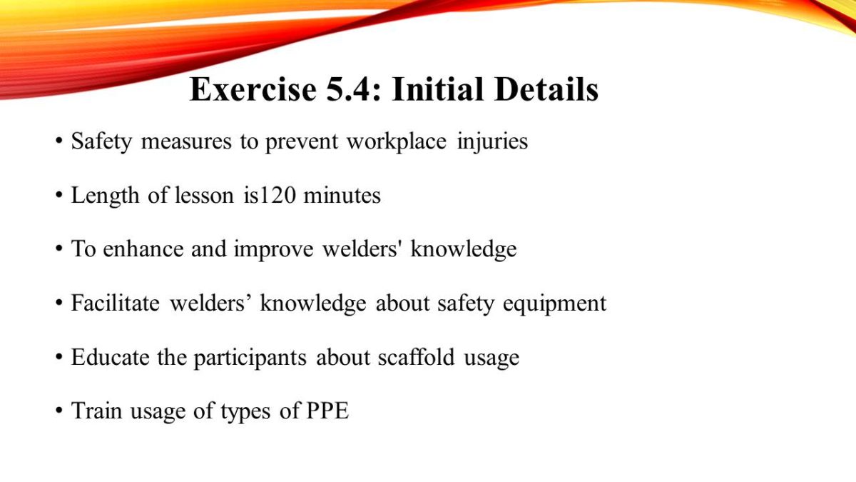 Exercise 5.4: Initial Details