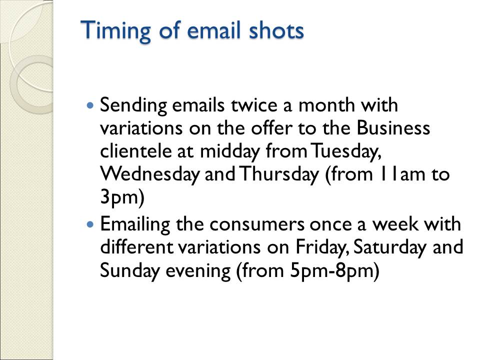 Timing of email shots 