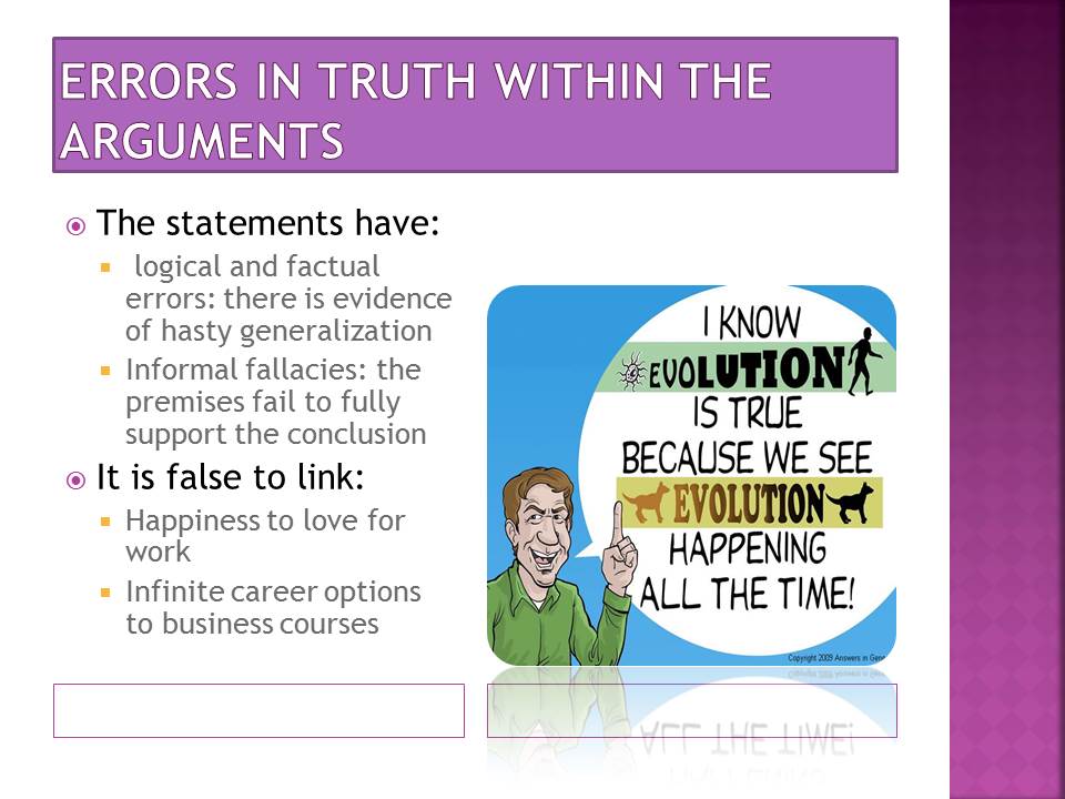 Errors in truth within the arguments
