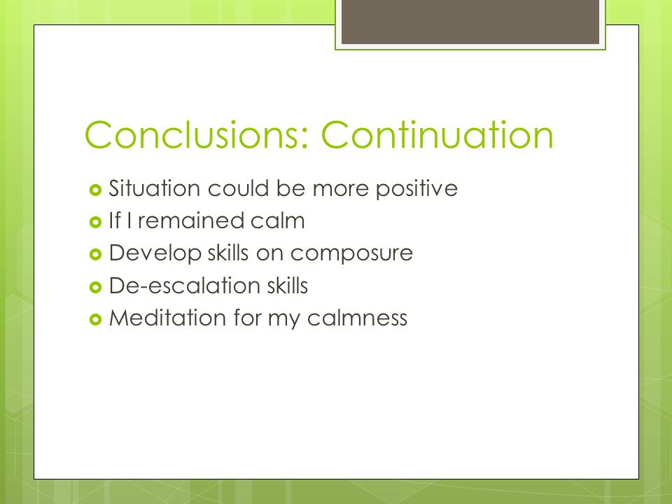 Conclusions: Continuation