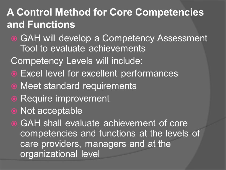 A Control Method for Core Competencies and Functions