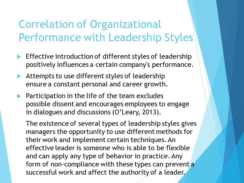 Correlation of Organizational Performance with Leadership Styles