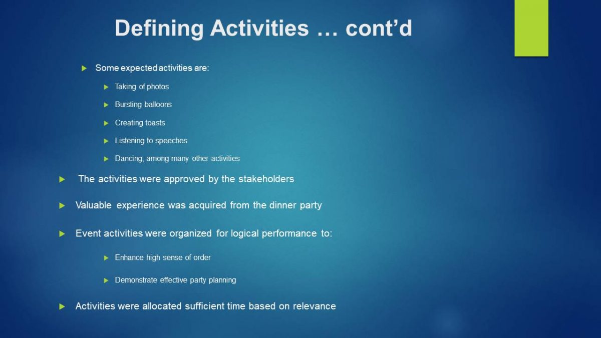 Defining Activities