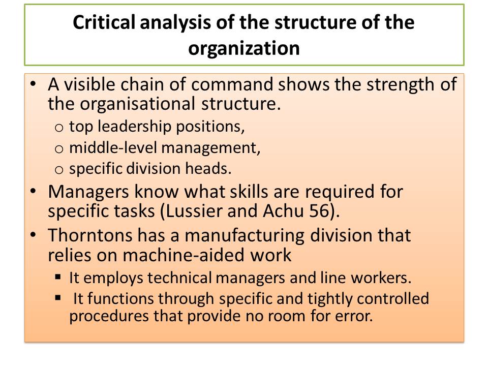 Critical analysis of the structure of the organization