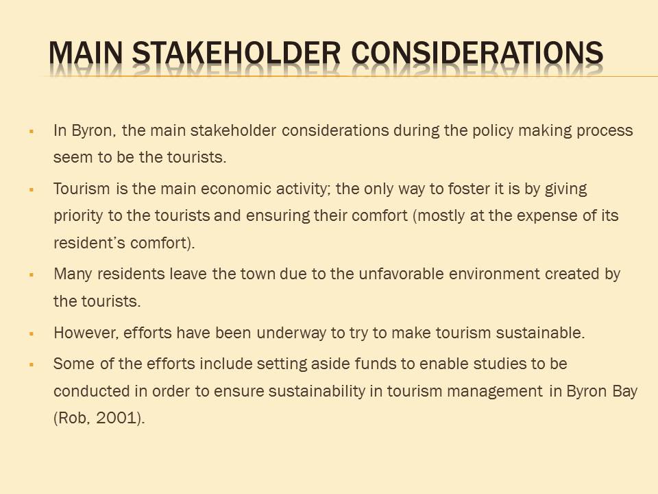 Main stakeholder considerations