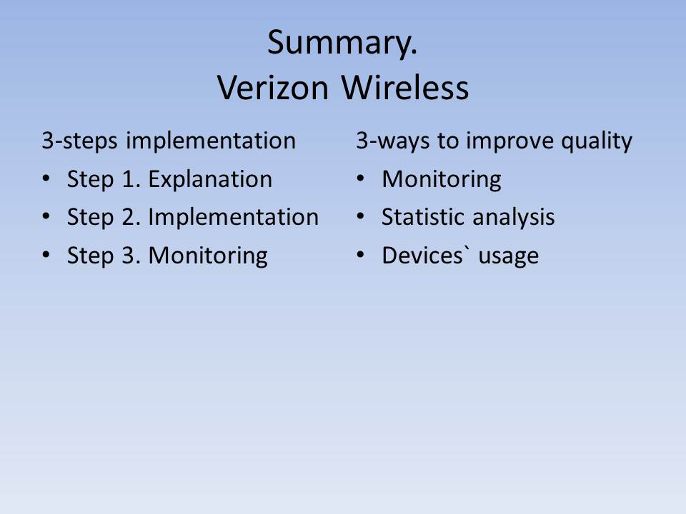 Summary. Verizon Wireless