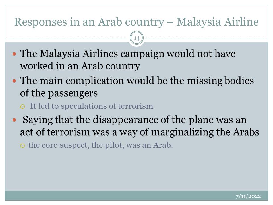 Responses in an Arab country – Malaysia Airline