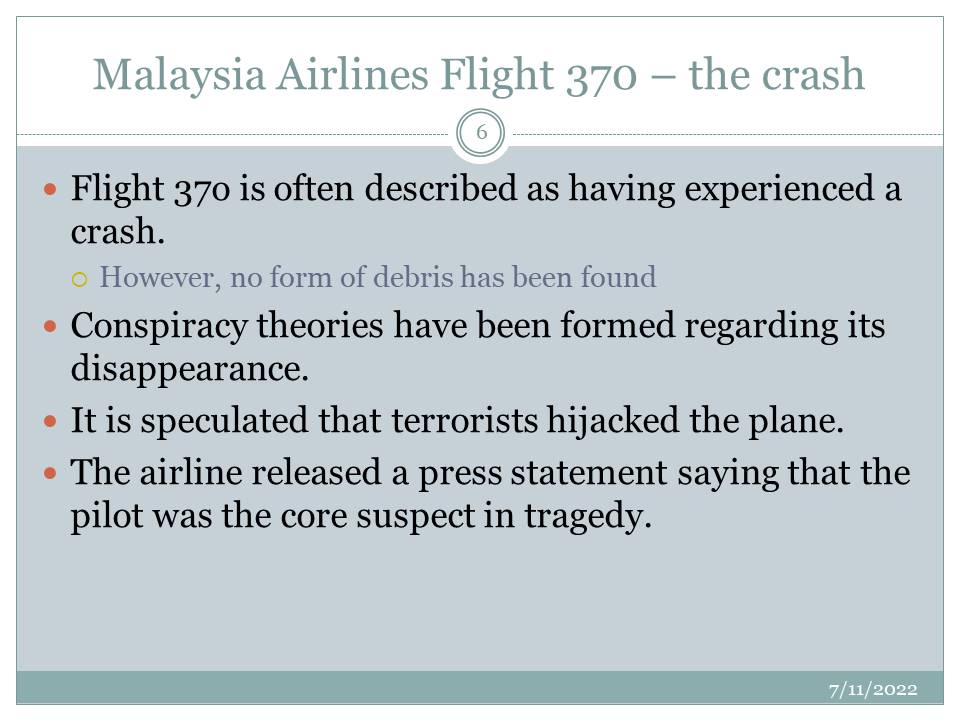 Malaysia Airlines Flight 370 – the crash