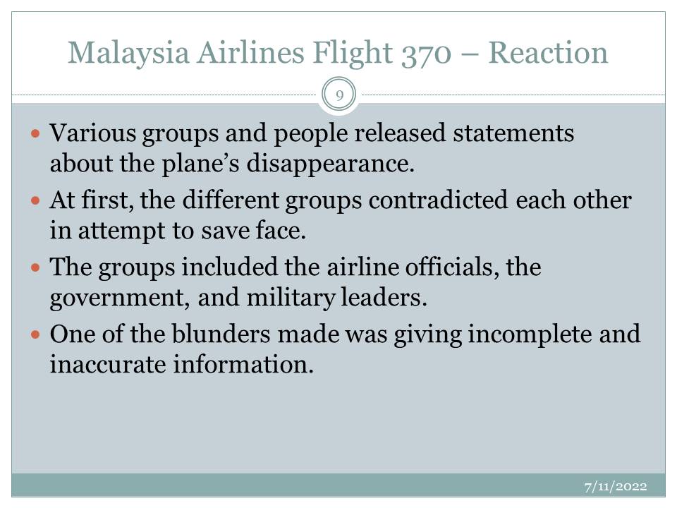 Malaysia Airlines Flight 370 – Reaction