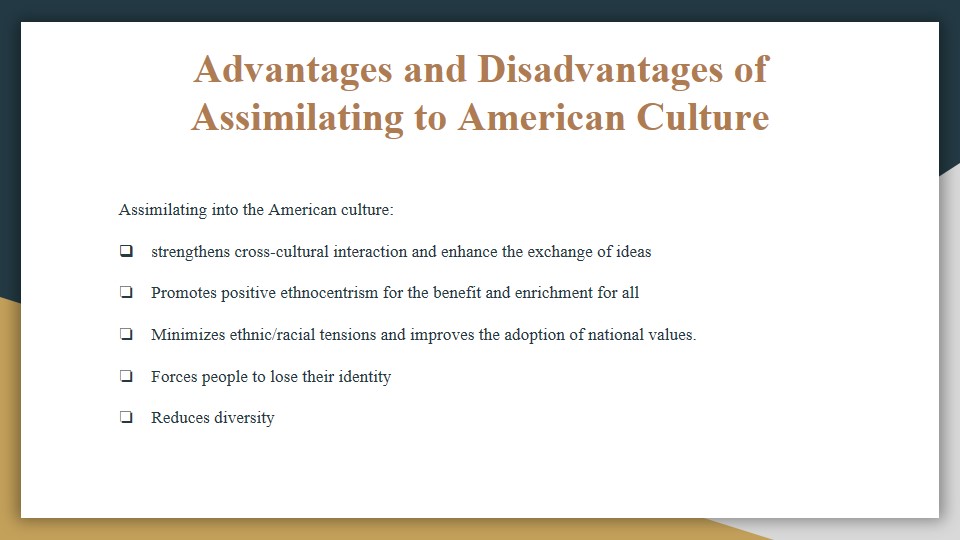 Advantages and Disadvantages of Assimilating to American Culture