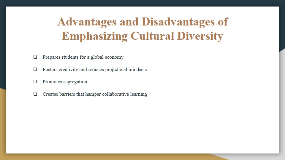 Advantages and Disadvantages of Emphasizing Cultural Diversity