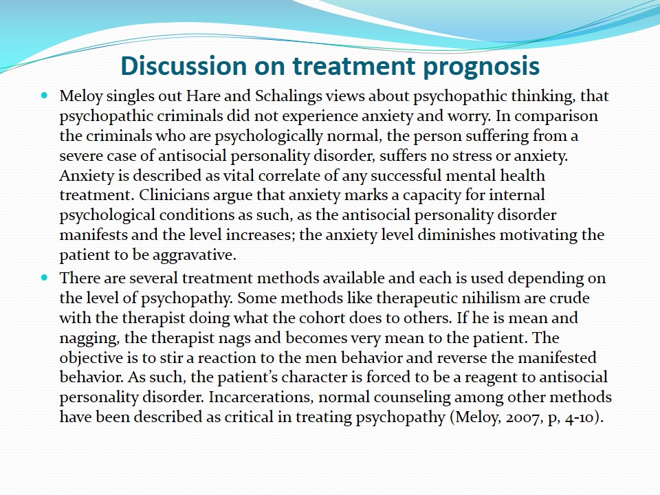 Discussion on treatment prognosis
