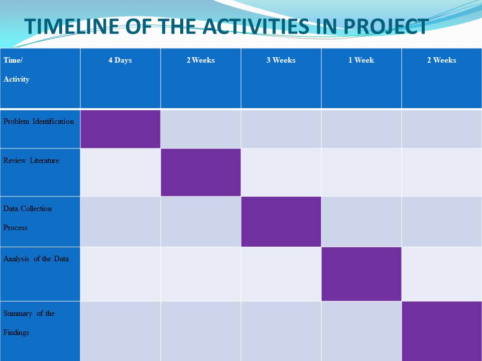 Timeline of the activities in project