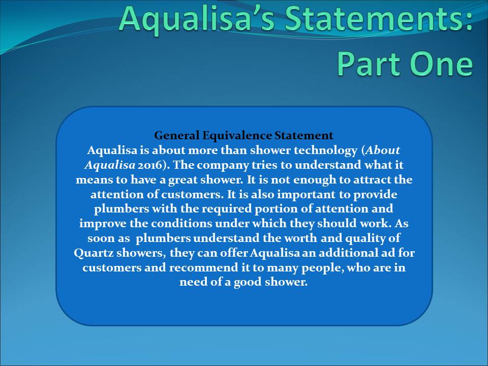 Aqualisa’s Statements: Part One