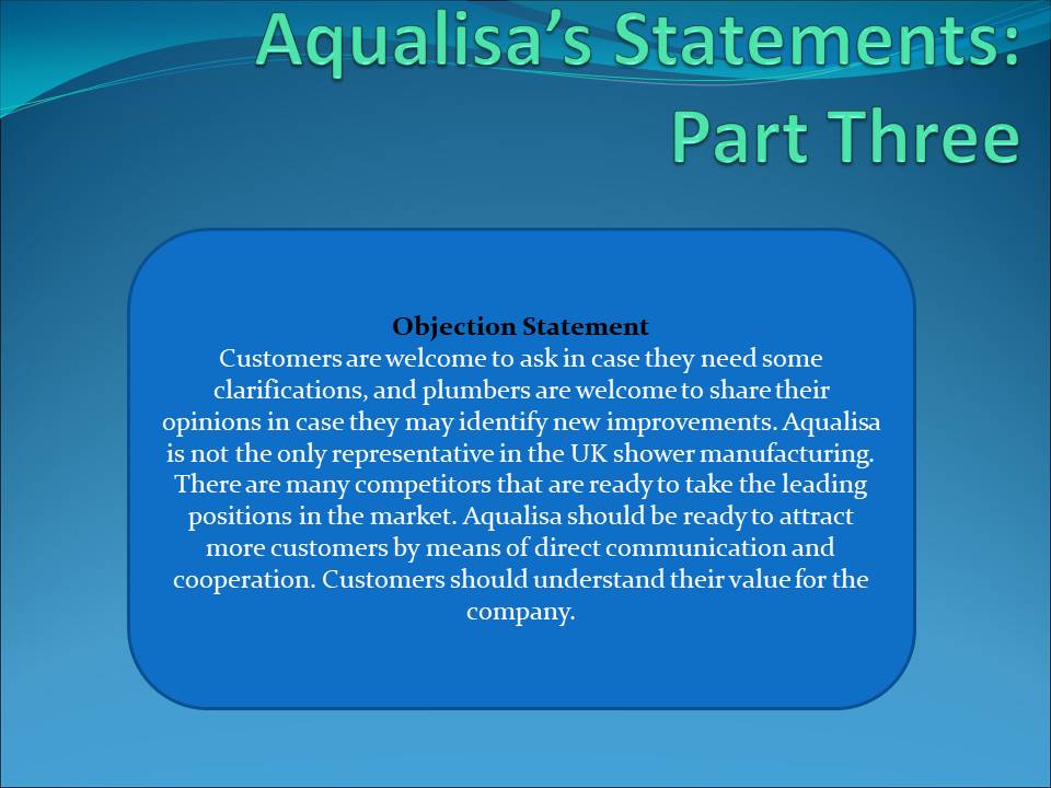Aqualisa’s Statements: Part Three
