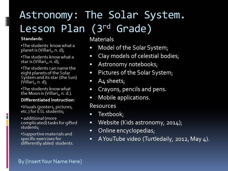 Astronomy: The Solar System. Lesson Plan (3rd Grade)