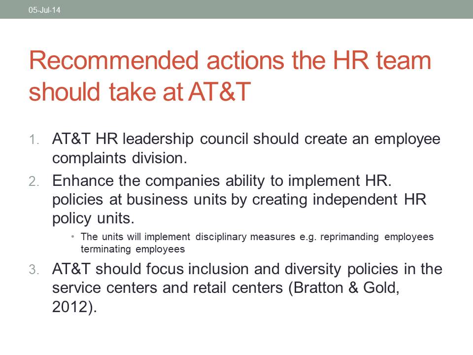 Recommended actions the HR team should take at AT&T