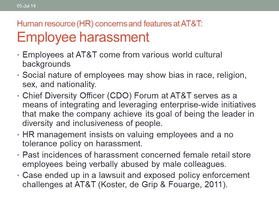 Human resource (HR) concerns and features at AT&T Employee harassment