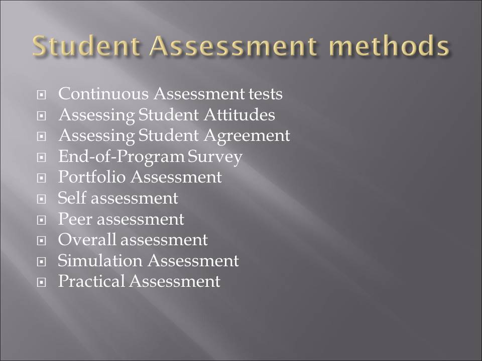 Student Assessment methods