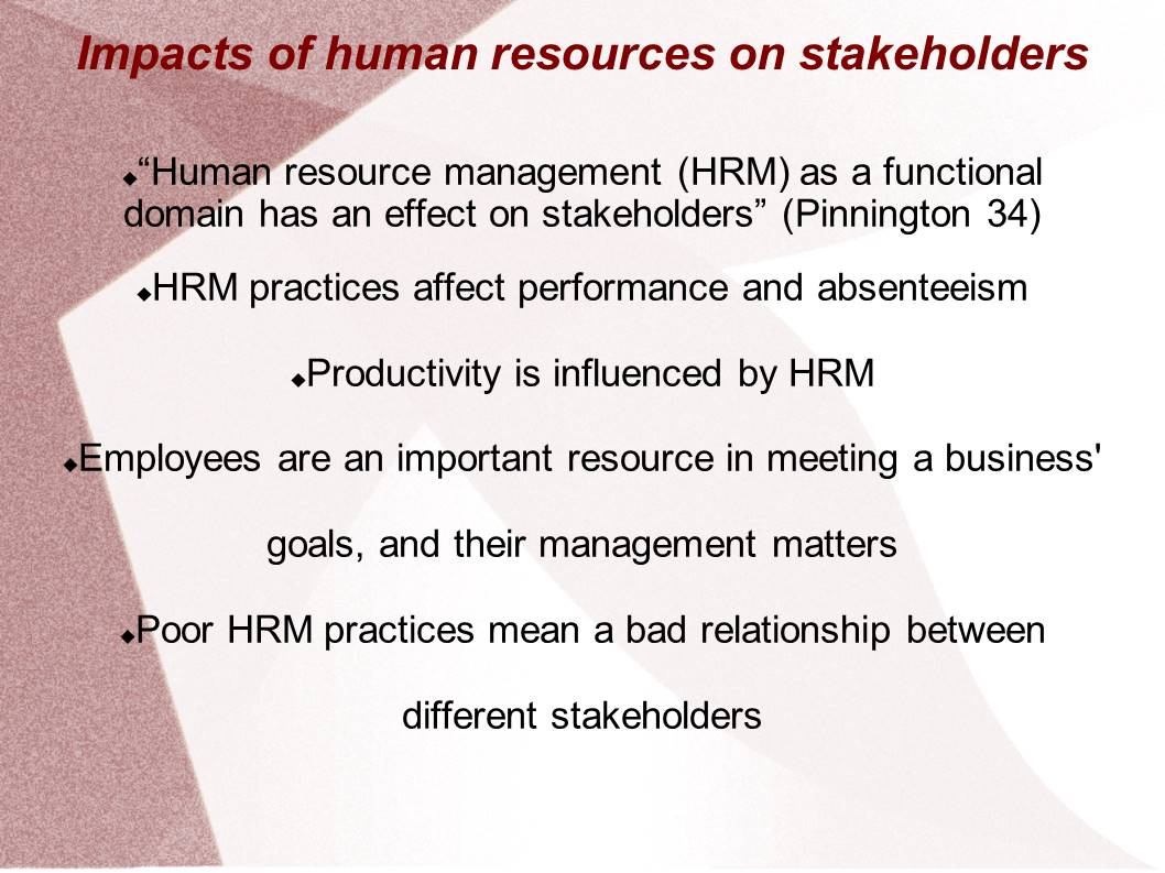 Impacts of human resources on stakeholders