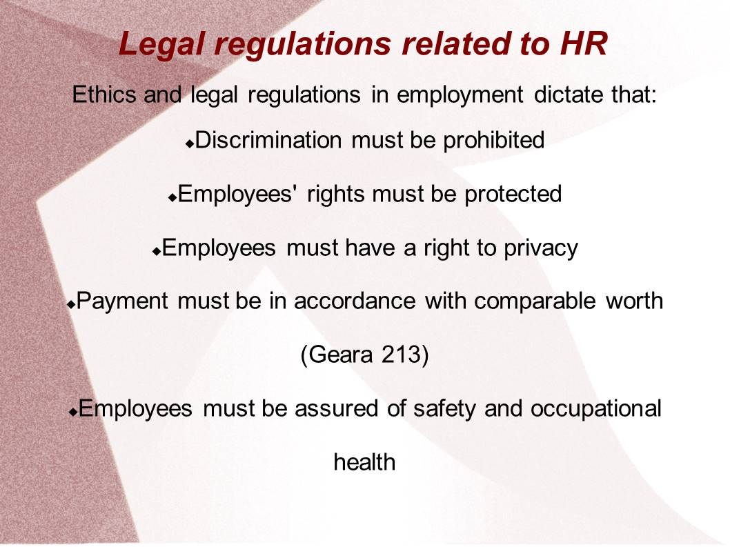 Legal regulations related to HR