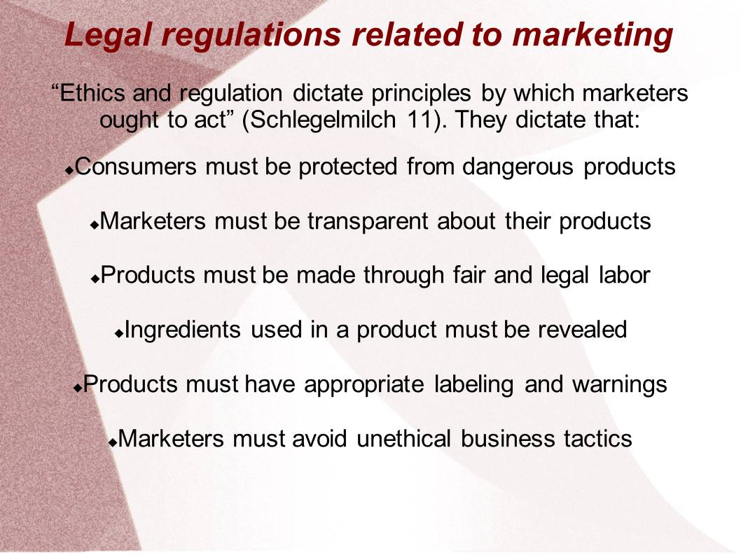 Legal regulations related to marketing