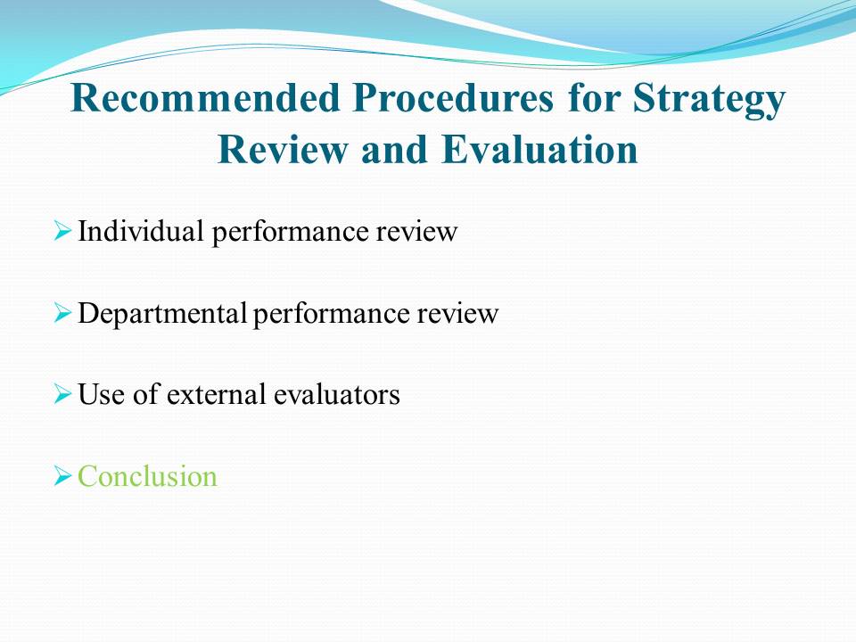 Recommended Procedures for Strategy Review and Evaluation