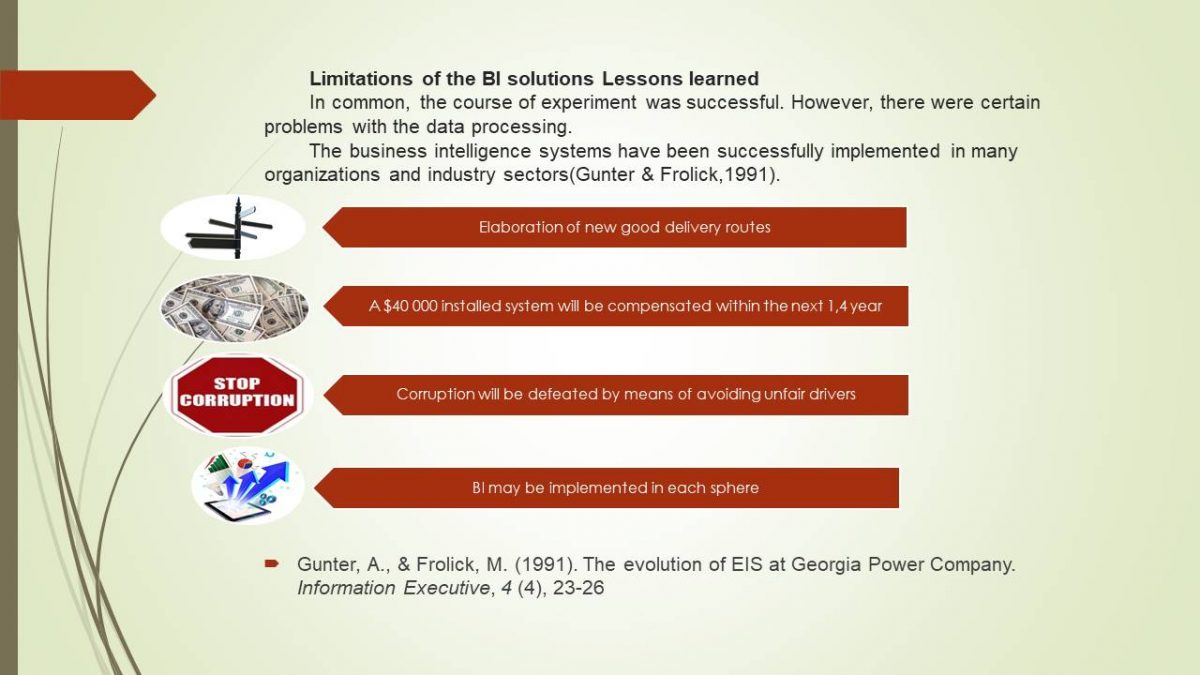 Limitations of the BI solutions Lessons learned