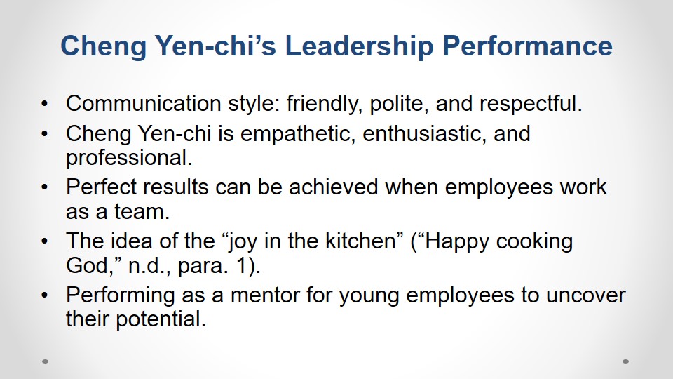 Cheng Yen-chi’s Leadership Performance