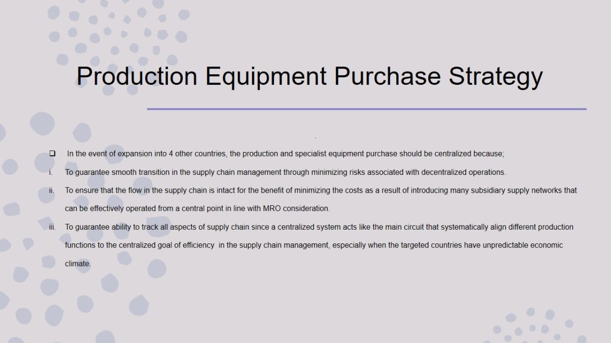 Production Equipment Purchase Strategy