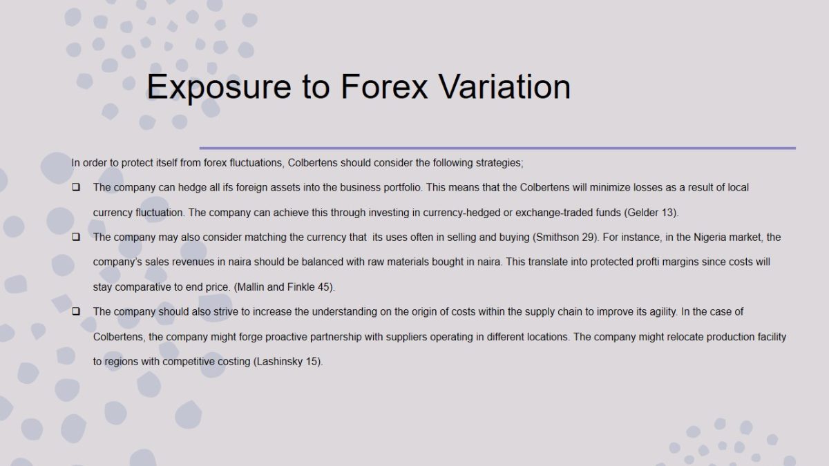 Exposure to Forex Variation