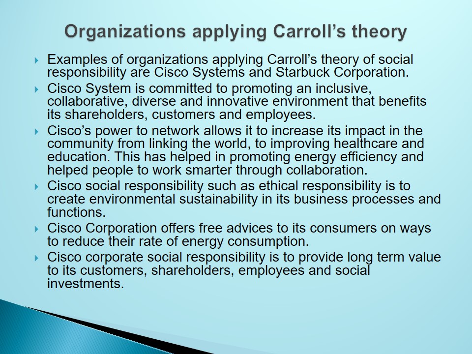 Organizations applying Carroll’s theory