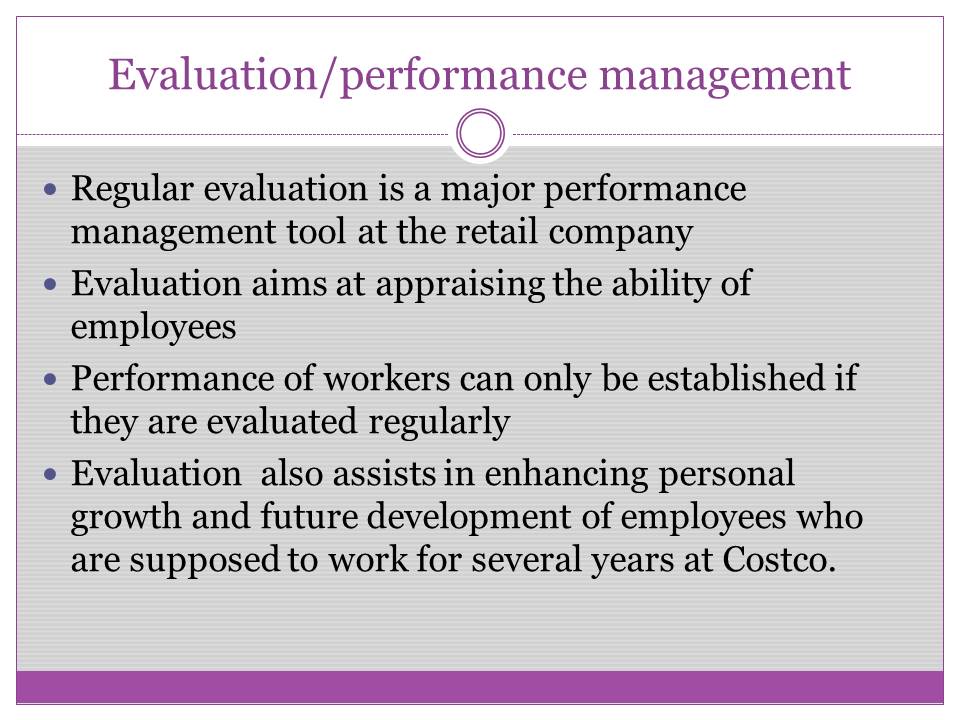 Evaluation performance management