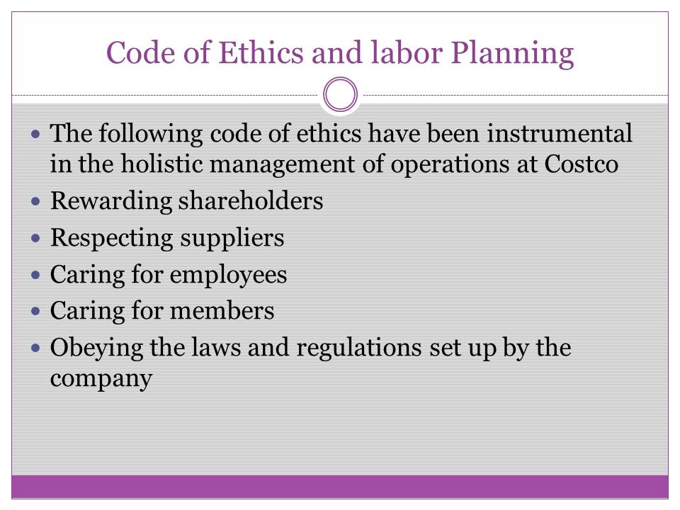 Code of Ethics and labor Planning