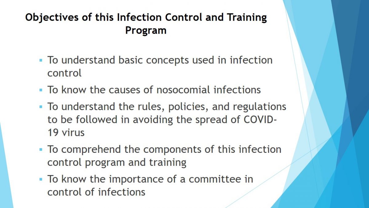 Objectives of this Infection Control and Training Program