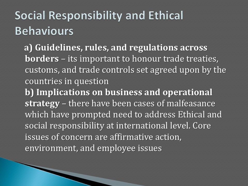 Social Responsibility and Ethical Behaviours