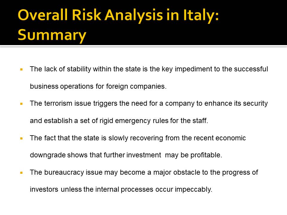 Overall Risk Analysis in Italy: Summary