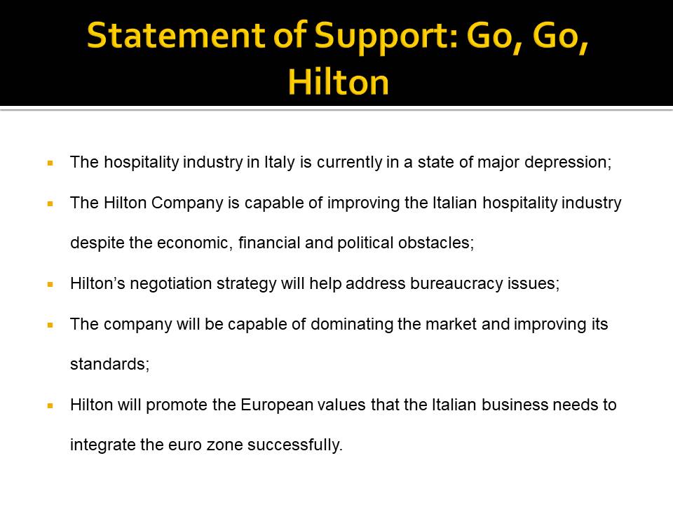 Statement of Support: Go, Go, Hilton
