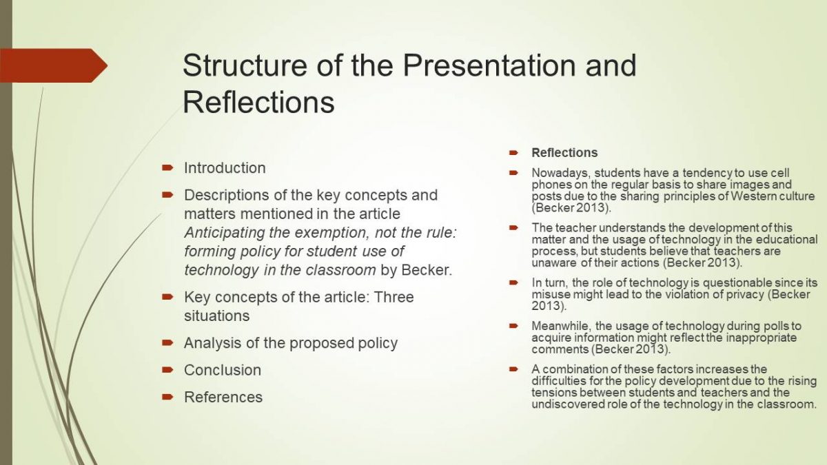 Structure of the Presentation and Reflections