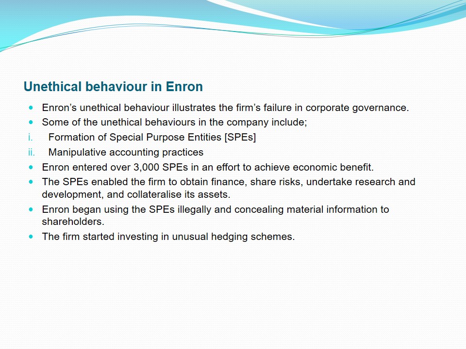 Unethical behaviour in Enron