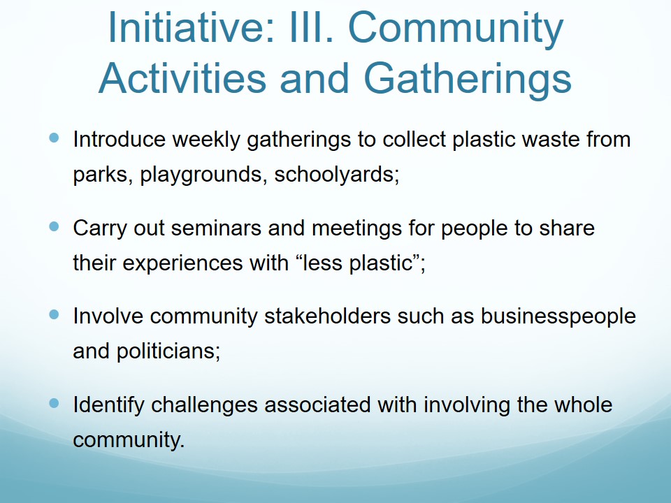 Initiative: III. Community Activities and Gatherings