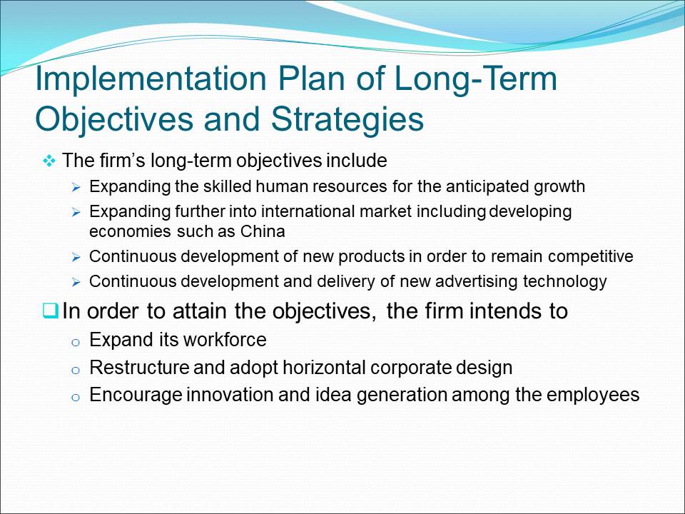 Implementation Plan of Long-Term Objectives and Strategies