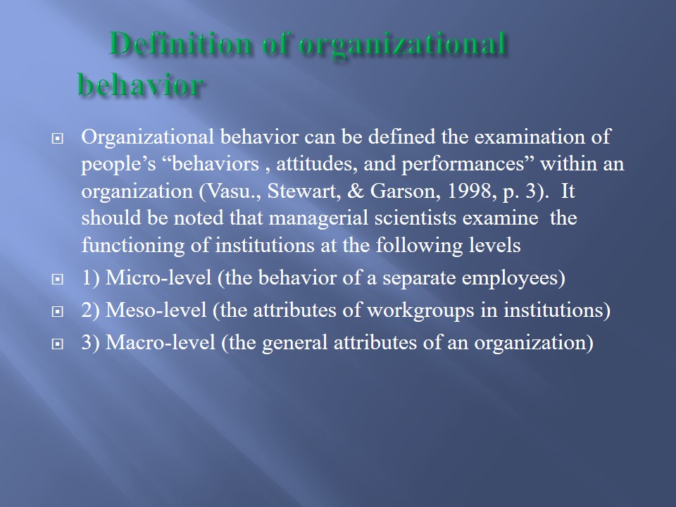 Definition of organizational behavior