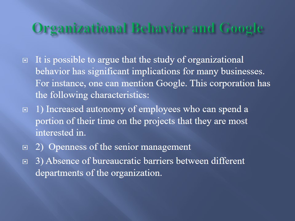 Organizational Behavior and Google
