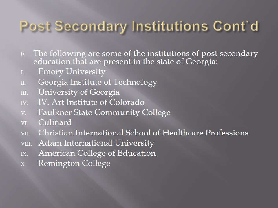 Post Secondary Institutions