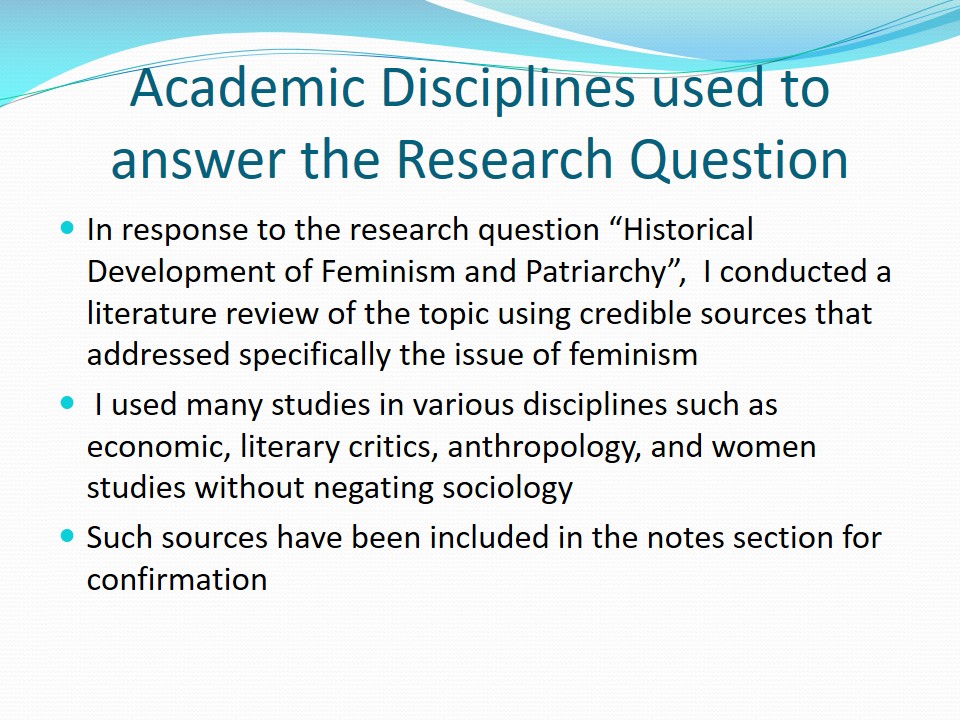 Academic Disciplines used to answer the Research Question